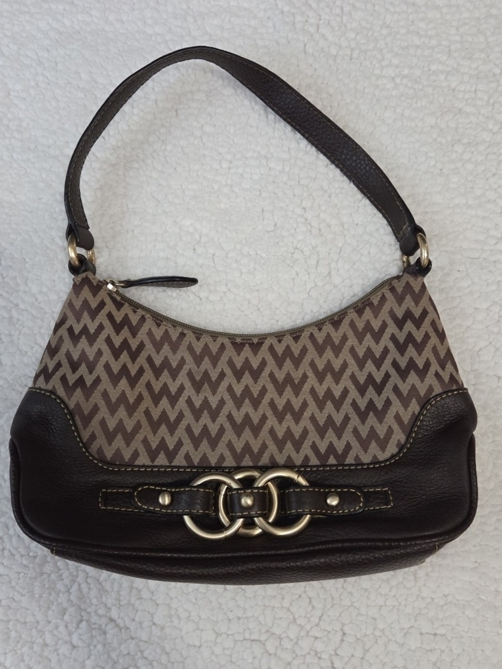 Wilsons Leather Purse Shoulder Bag Gold Buckle Y2k Brown Wilson Logo Pattern Zip